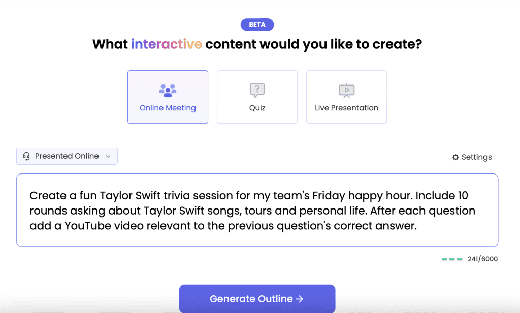 online meeting prompt